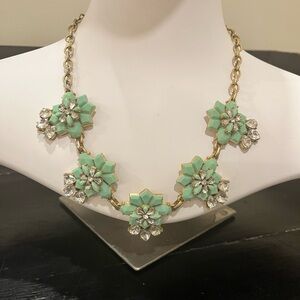 J.Crew Mint Green Floral Crystal Statement Necklace